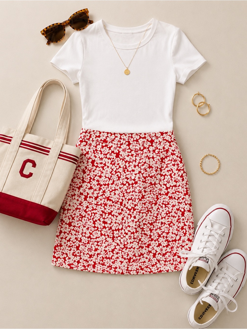 Vintage Casual Corner Annex Coral White Floral Mini Skirt lY2K